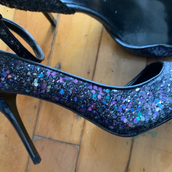 Zara Black Glitter Women's Heels with ankle strap pointy toes - Picture 5 of 5